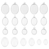 30Pcs 3 Sizes 304 Stainless Steel Pendant Cabochon Settings, Lace Edge Bezel Cups, Oval, with 30Pcs 3 Sizes Transparent Oval Glass Cabochons, Stainless Steel Color, Tray: 10.5~14x8.5~18mm, 10~22x8~14x1~5mm, Hole: 1.9~2mm, 10pcs/size