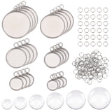 DIY Flat Round Pendant Making Kits, Including 304 Stainless Steel Pendant Settings & Jump Rings, Glass Cabochons, Stainless Steel Color, 232Pcs/box