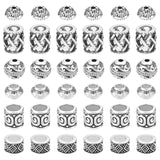 120Pcs 6 Style Tibetan Style Alloy Beads, Large Hole Beads, Cadmium Free & Lead Free, Mixed Shape, Antique Silver, 7.5~10.5x5~8.5mm, Hole: 1.5~5.5mm, 20pcs/style