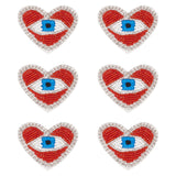 Heart with Evil Eye Embroidered Appliques, Cloth & Seed Bead & Rhinestone Handicraft Appliques, Costume Hat Bag Ornament Accessories, Red, 50x64x3.5mm