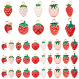 100Pcs 10 Style Alloy Enamel Pendants, Strawberry Charm, Light Gold, Mixed Color, 14~21.5x8.5~12.5x1~3mm, Hole: 1.6~2mm, 10pcs/style