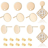 Brass Stud Earring Findings, with Loop and Earring Backs, Real 18K Gold Plated, 20pcs/box