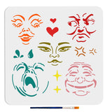 1Pc Face Theme PET Hollow Out Drawing Painting Stencils, with 1Pc Art Paint Brushes, for DIY Scrapbook, Photo Album, Eye, 300x300mm