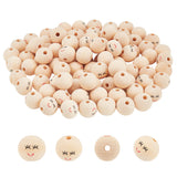 100Pcs Printed Wood Beads, Round with Smiling Face Pattern, Undyed, BurlyWood, 20x17.5mm, Hole: 4.7mm