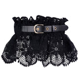 Polyester Wide Elastic Corset Belts, with PU Leather Belt, Alloy Clasp, Lace-up Waist Belt for Women Girl, Black, 31-7/8 inch(81cm)