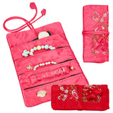 2Pcs 2 Styles  Embroidery Flower Silk Zipper Roll Bags, with Drawstring Rope, for Jewelry Storage, Rectangle, Mixed Color, 20~27.2x9~20x0.7cm, 1pc/style