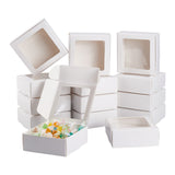 Paper Candy Boxes, Bakery Box, with PVC Clear Window, for Party, Wedding, Baby Shower, Square, White, 9.5x9.5x3.5cm