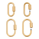 4Pcs 2 Styles Ion Plating(IP) 304 Stainless Steel Screw Carabiner Lock Charms, for Necklaces Making, Oval, Golden, 22~26x11~14x4mm, 2pcs/style