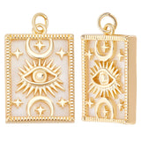 5Pcs Natural Shell Pendants, with Brass Findings, Rectangle with Eye & Moon & Star Charm, Golden, 24.5x16.5x4.5mm, Jump Ring: 5.5x1mm, Hole: 3.5mm