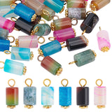 36Pcs 6 Style Natural Agate Pendants, with Alloy Daisy Spacer Beads and Iron Flat Head Pin, Golden, Column, 17.5~18x8mm, Hole: 2.3mm, 6pcs/style