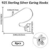 8Pcs 925 Sterling Silver Earring Hooks, Shepherd's Hook Ear Wire, with Flower Tray, Silver, 22.5x15mm, Pin: 0.8mm