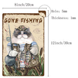 Tinplate Sign Poster, Vertical, for Home Wall Decoration, Rectangle with Word Fishing, Cat Pattern, 300x200x0.5mm