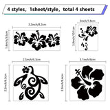 4Pcs 4 Styles Square PET Waterproof Self-adhesive Car Stickers, Reflective Decals for Car, Motorcycle Decoration, Black, Flower Pattern, 200x200mm, 1pc/style