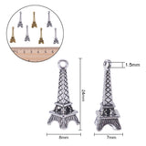 Tibetan Style Pendants, Eiffel Tower Charm for Bracelet Making, Mixed Color, 24x8x7mm, Hole: 1.5mm, 100pcs/box