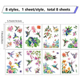 8 Sheets 8 Styles PVC Waterproof Wall Stickers, Self-Adhesive Decals, for Window or Stairway Home Decoration, Rectangle, Flower, 200x145mm, about 1 sheet/style