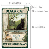 Iron Sign Posters, for Home Wall Decoration, Rectangle with Word Wash Your Paws, Cat Pattern, 300x200x0.5mm