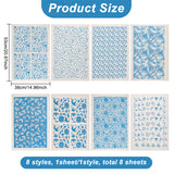 8 Sheets 8 Style Paper Ceramic Decals, Pottery Ceramics Clay Transfer Paper, Underglaze Flower Paper, Blue and White Porcelain Style, Mixed Patterns, 530x380x0.1mm, 1 sheet/style