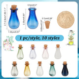 9pcs 9 colors Glass Cork Bottles Ornament, Glass Empty Wishing Bottles, DIY Vials for Pendant Decorations, Mixed Color, 1.55x2.7~2.8cm, 1pc/color