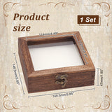 Wood Jewelry Presentation Boxes with White EVA Foam Mat Inside, Flap Cover Insect Specimen Display Case with Visible Acrylic Window, Square, Coconut Brown, 14.85x14.85x4.7cm