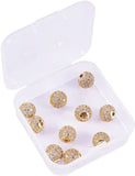 Rack Plating Brass Cubic Zirconia Beads, Long-Lasting Plated, Round, Golden, 9.5~10x9~9.5mm, Hole: 2mm, 10pcs/box