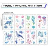 8 Sheets 8 Styles PVC Waterproof Wall Stickers, Self-Adhesive Decals, for Window or Stairway Home Decoration, Sea Animals, 200x145mm, 1 sheet/style