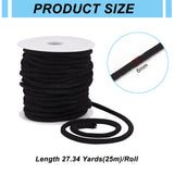 25M Polycotton Soft Drawstring Rope Replacement, Drawstring Cord, for Coats, Pants, Shorts, with 1Pc Plastic Spool, Black, 6mm, about 27.34 Yards(25m)/Roll