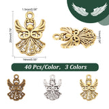 120PCS 3Colors Angel Tibetan Style Alloy Pendants, Mixed Color, 20x14x1mm, Hole: 1.5mm