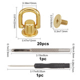 20 Sets Alloy D Ring Head Screwback Button, with Screw, with 1Pc Leather Punch Leathercraft Hole Craft, 1Pc Steel Slotted Screwdriver, for DIY Art Leather Craft, Golden, 2.2x1.2cm, Inner Diameter: 1cm