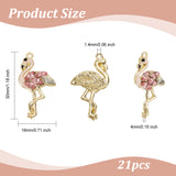 Alloy Enamel Pendants, with Rhinestone, Light Gold, Flamingo, Violet, 30x16x4mm, Hole: 1.4mm, 21pcs/box