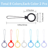 16Pcs 8 Colors Silicone Mobile Phone Finger Rings, Finger Crown Ring Short Hanging Lanyards, Mixed Color, 10.4~10.5cm, 2pcs/color