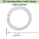 1M Rhodium Plated 925 Sterling Silver Figaro Chain, Soldered, Platinum, 1.6x0.4mm