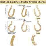 6Pcs 2 Style Rack Plating Brass Micro Pave Cubic Zirconia Pendants, Cadmium Free & Lead Free, Long-Lasting, Horseshoe, Real 18K Gold Plated, 30.5~32x22~25x2mm, Hole: 3x5mm,. 3pcs/style