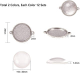 DIY Making, Tibetan Style Alloy Flat Round Cabochon Connector Settings and Clear Glass Cabochons, Antique Bronze & Antique Silver, Tray: 20mm, 29x23x2mm, Hole: 2mm, 24pcs/box, 19.5~20x5.5mm, 24pcs/box