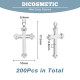 200Pcs 304 Stainless Steel Cross Pendants, Stainless Steel Color, 17.5x10x0.8mm, Hole: 0.9mm