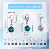 Birthstone Theme 304 Stainless Steel Glass Rhinestone Pendant Locking Stitch Markers, with 304 Stainless Steel Lobster Claw Clasps & Brass Wine Glass Charm Rings Stitch Marker, Stainless Steel Color, 2.9cm, 12 color, 1pc/color, 12pcs/set