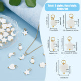 40Pcs 5 Styles Natural Freshwater Shell Charms, with Golden Tone Jump Ring, Moon & Star & Heart, Mixed Shapes, Seashell Color, 10~14x8~13.5x2~3mm, Hole: 4mm, 8pcs/style