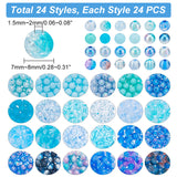 576Pcs 24 Style Transparent & Crackle & Fluorescent & Spray Painted & Frosted & Opaque & Rainbow Acrylic Imitation Pearl Beads, Round, Blue, 7.5~8x7~8mm, Hole: 1.5~2mm, 24Pcs/style