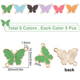 30Pcs 5 Colors Alloy Enamel Links, Light Gold, Butterfly, Mixed Color, 14.5x20x2mm, Hole: 1.6mm, 6pcs/color