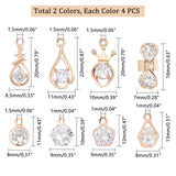 Alloy Pendants, with Cubic Zirconia, Flat Round & Teardrop & Crown & Bowknot & Flower& Heart & Star, Mixed Color, 64pcs/box