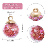 Glass Ball Pendants, with Star Glitter Sequins and Golden Plated CCB Plastic Cup Peg Bails, Round, Mixed Color, 20.5x15mm, Hole: 2.5mm, 10pcs/color, 10 colors, 100pcs/box