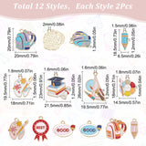 24Pcs 12 Style School Theme Alloy Enamel Pendants, Schoolbag & Pencil & Triangle Ruler, Light Gold, Mixed Color, 15~26x6~20x1~1.3mm, Hole: 1.4~2mm, 2pcs/style