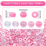 1000Pcs 5 Colors Opaque & Transparent Plastic Beads, Barrel, Mixed Color, 9x6mm, Hole: 3.8mm, 200pcs/color