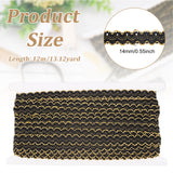 Sparkle Polyester Metallic Lace Trim, Wave Pettem, Black, 1/2 inch(14mm), about 13.12 Yards(12m)/Card