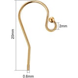 JK Findings, Yellow Gold Filled Earring Hooks, 1/20 14K Gold Filled, 20mm, Hole: 2mm, Pin: 0.6mm, 6pcs/set