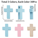 90Pcs 3 Styles Wood Pendants, Dyed, Religion Cross Charms, Mixed Color, 21.5~22x14.5~15x4.2~4.5mm, Hole: 1.2~2mm, 30pcs/style