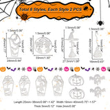 16Pcs 8 Style Halloween 201 Stainless Steel Pendants, Laser Cut, Coffin & Witch Broom & Ghost & Pumpkin Jack-O'-Lantern, Stainless Steel Color, 23~57x16~33x1mm, Hole: 1~1.5mm, 2pcs/style