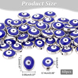 60Pcs CCB Plastic Beads, with Enamel, Oval with Evil Eye, Blue, 12x9.5x5mm, Hole: 1.4mm