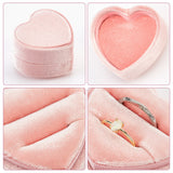 Heart Velvet Covered Cardboard Couple Rings Storage Box, Double Ring Case for Wedding, Engagement Gift Favor, Pink, 5.4x5.6x4.1cm