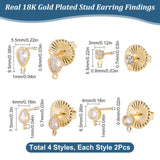8Pcs 4 Style Brass Stud Earring Findings, with Cubic Zirconia and Loop, with 8Pcs Ear Nuts, Golden, 5.5~9.5x3~5.5mm, Hole: 0.8~1mm, Pin: 0.6~0.8mm, 2Pcs/style