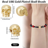 10Pcs Brass Beads, Skull, Real 18K Gold Plated, 11x8.5x10.2mm, Hole: 2mm